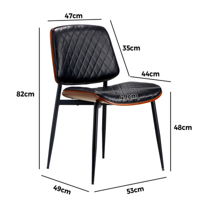 Oikiture 8x Dining Chairs Retro PU Leather Solid Wood Metal Leg Black-Dining Chair-PEROZ Accessories