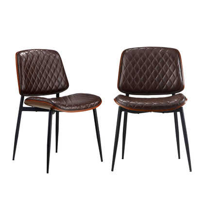 Oikiture 8x Dining Chairs Retro PU Leather Solid Wood Metal Leg Walnut-Dining Chair-PEROZ Accessories