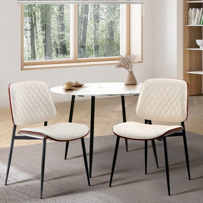 Oikiture 2x Dining Chairs PU Leather Wood Frame Metal Legs White-Dining Chair-PEROZ Accessories