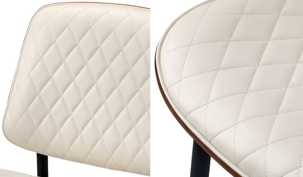 Oikiture 2x Dining Chairs PU Leather Wood Frame Metal Legs White-Dining Chair-PEROZ Accessories