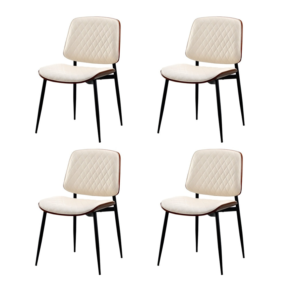 Oikiture 4x Dining Chairs PU Leather Wood Frame Metal Legs White-Dining Chair-PEROZ Accessories