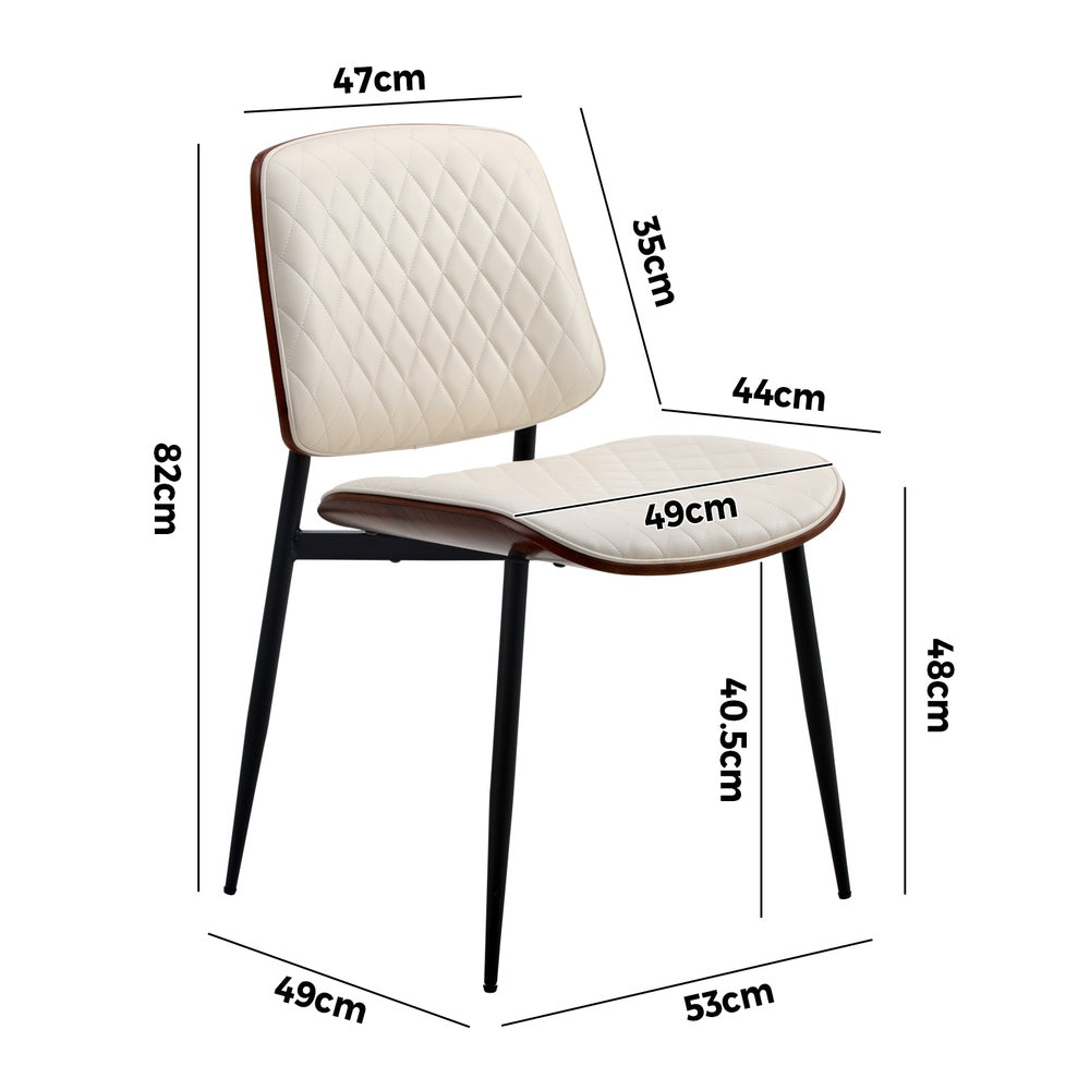 Oikiture 4x Dining Chairs PU Leather Wood Frame Metal Legs White-Dining Chair-PEROZ Accessories