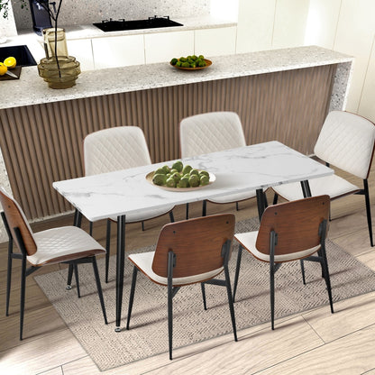 Oikiture 8x Dining Chairs Retro PU Leather Solid Wood Metal Leg White-Dining Chair-PEROZ Accessories