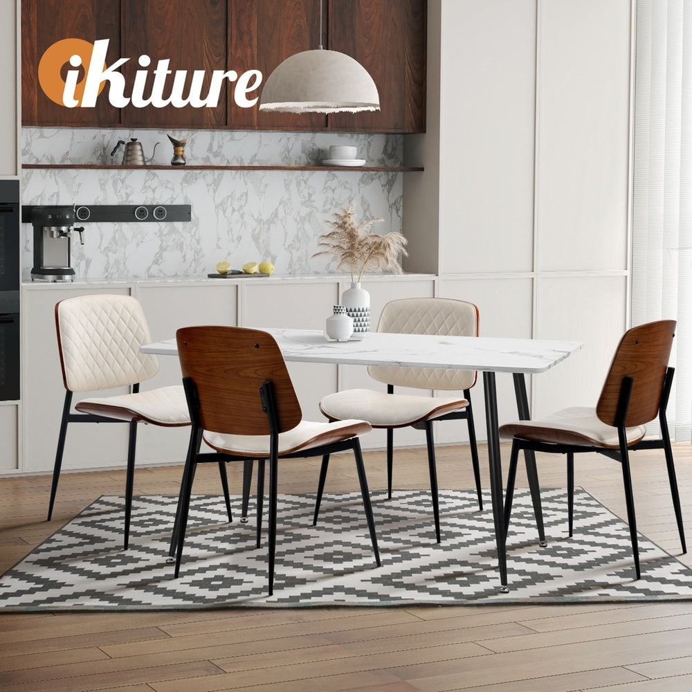 Oikiture 8x Dining Chairs Retro PU Leather Solid Wood Metal Leg White-Dining Chair-PEROZ Accessories