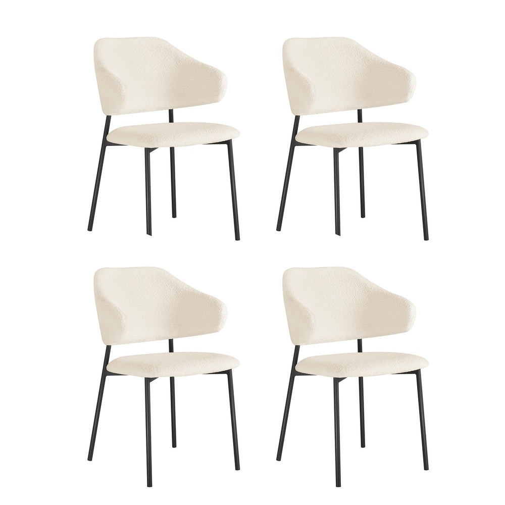 Oikiture 4x Dining Chairs Tub Sherpa White&amp;Black-Dining Chairs-PEROZ Accessories