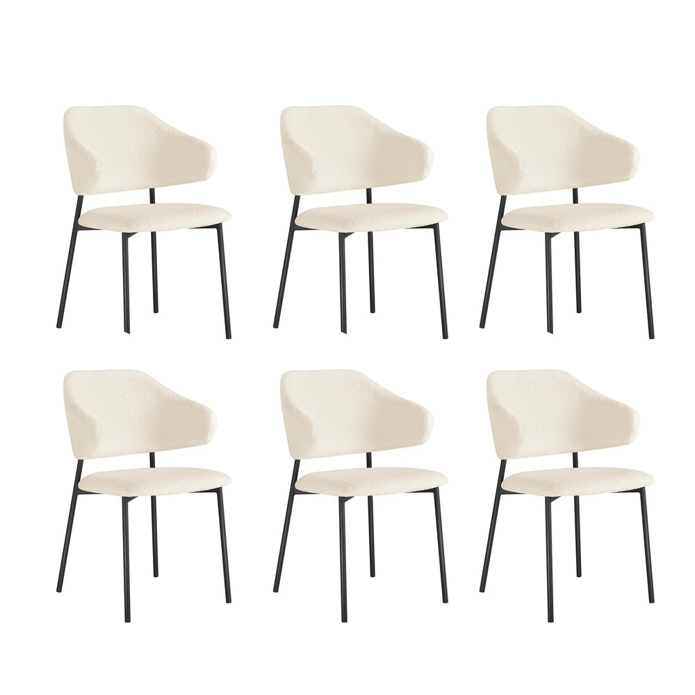 Oikiture 6x Dining Chairs Tub Sherpa White&amp;Black-Dining Chairs-PEROZ Accessories