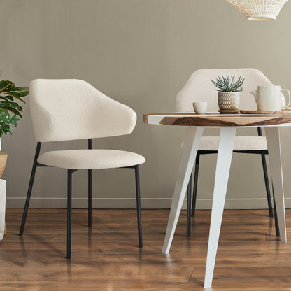 Oikiture 6x Dining Chairs Tub Sherpa White&amp;Black-Dining Chairs-PEROZ Accessories