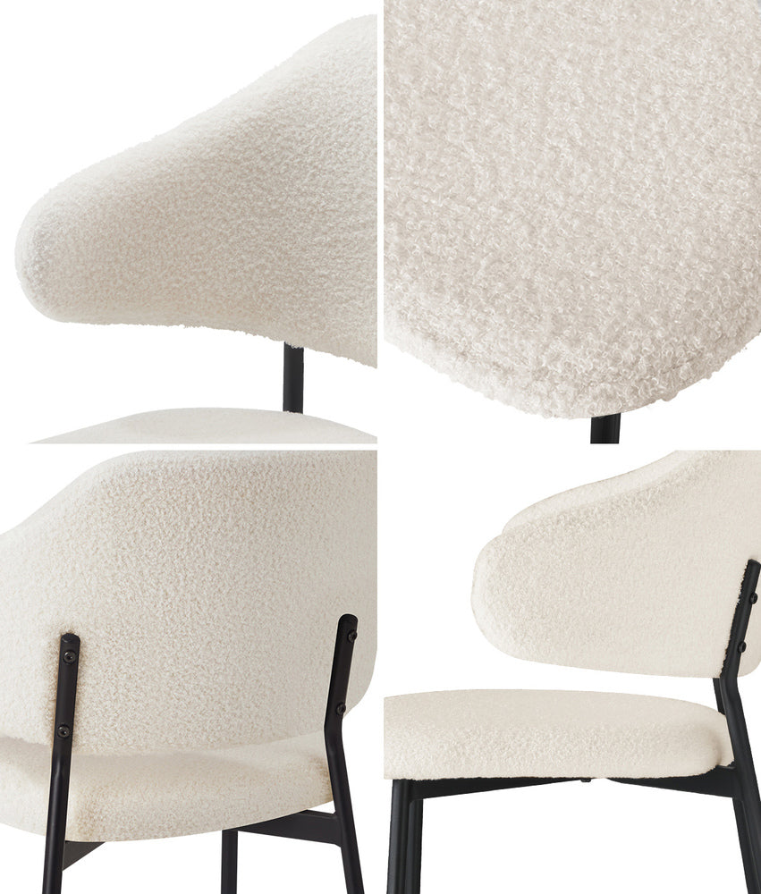 Oikiture 6x Dining Chairs Tub Sherpa White&amp;Black-Dining Chairs-PEROZ Accessories
