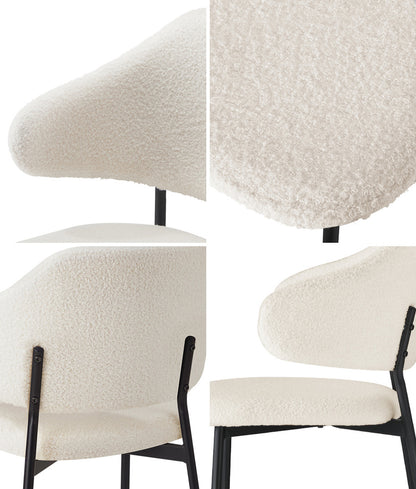 Oikiture 6x Dining Chairs Tub Sherpa White&amp;Black-Dining Chairs-PEROZ Accessories