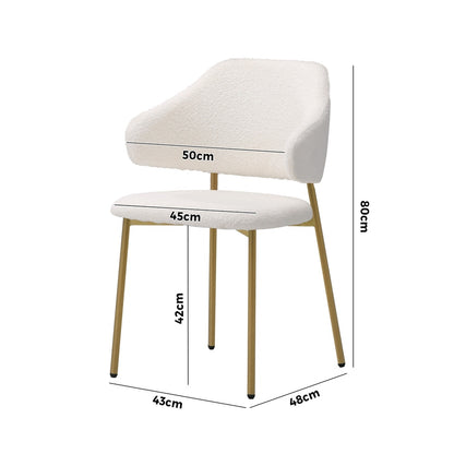 Oikiture 2x Dining Chair Sherpa Gold &amp; White-Dining Chair-PEROZ Accessories