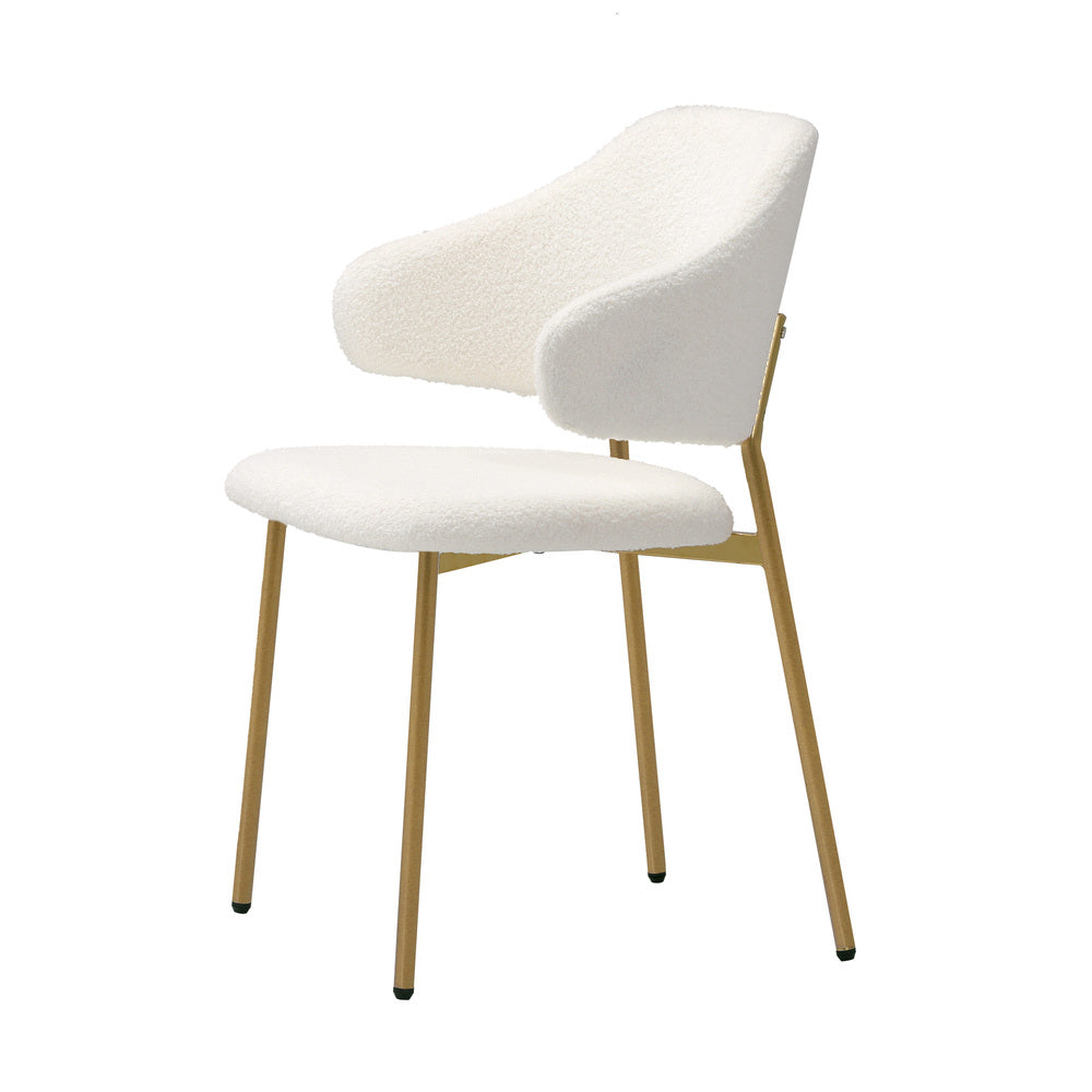 Oikiture 2x Dining Chair Sherpa Gold &amp; White-Dining Chair-PEROZ Accessories
