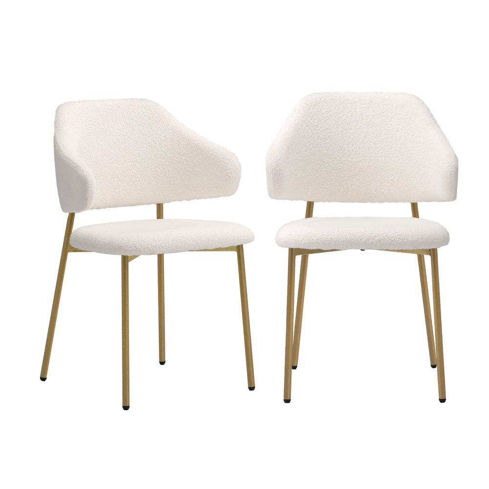Oikiture 4x Dining Chair Sherpa Gold &amp; White-Dining Chair-PEROZ Accessories