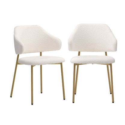 Oikiture 4x Dining Chair Sherpa Gold &amp; White-Dining Chair-PEROZ Accessories