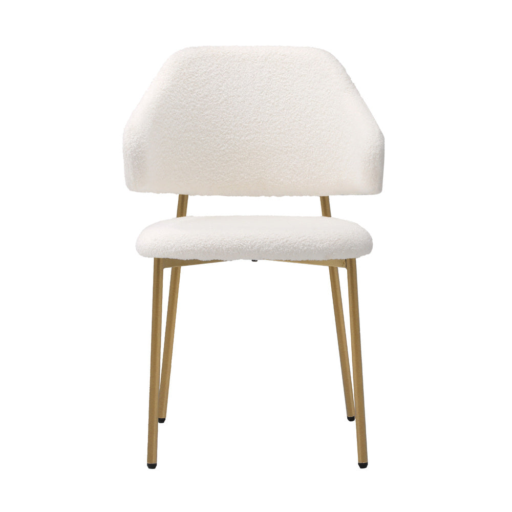 Oikiture 4x Dining Chair Sherpa Gold &amp; White-Dining Chair-PEROZ Accessories