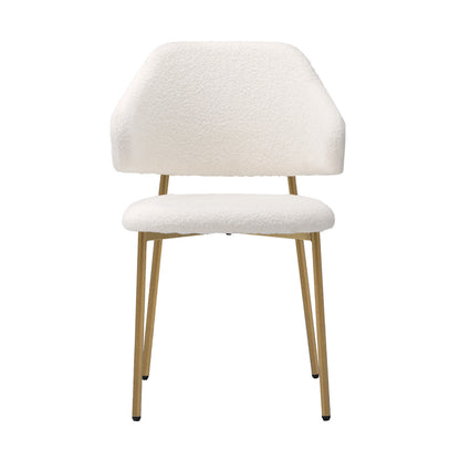 Oikiture 4x Dining Chair Sherpa Gold &amp; White-Dining Chair-PEROZ Accessories