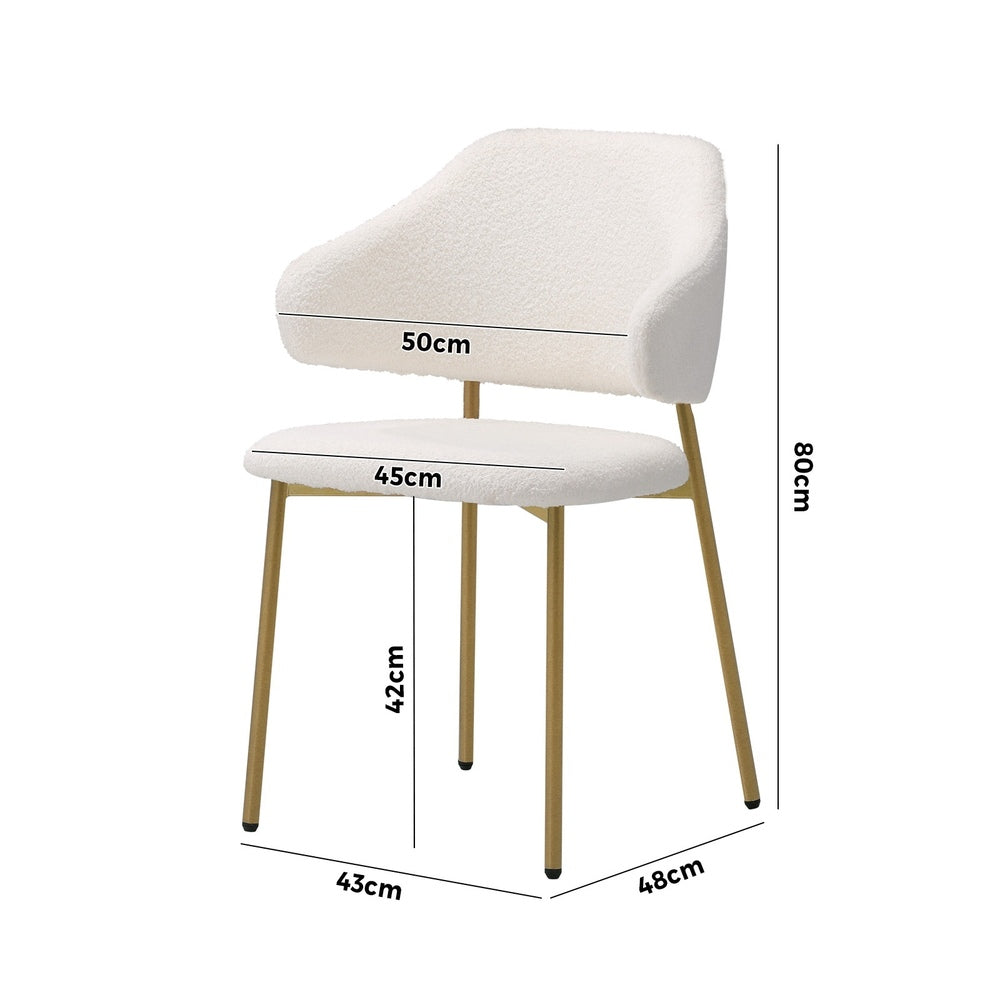 Oikiture 4x Dining Chair Sherpa Gold &amp; White-Dining Chair-PEROZ Accessories