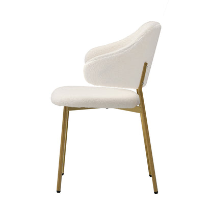 Oikiture 4x Dining Chair Sherpa Gold &amp; White-Dining Chair-PEROZ Accessories
