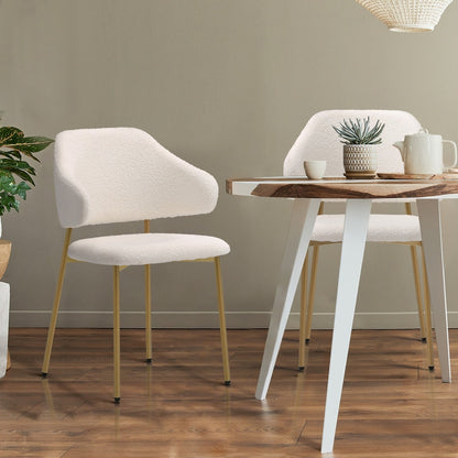 Oikiture 4x Dining Chair Sherpa Gold &amp; White-Dining Chair-PEROZ Accessories