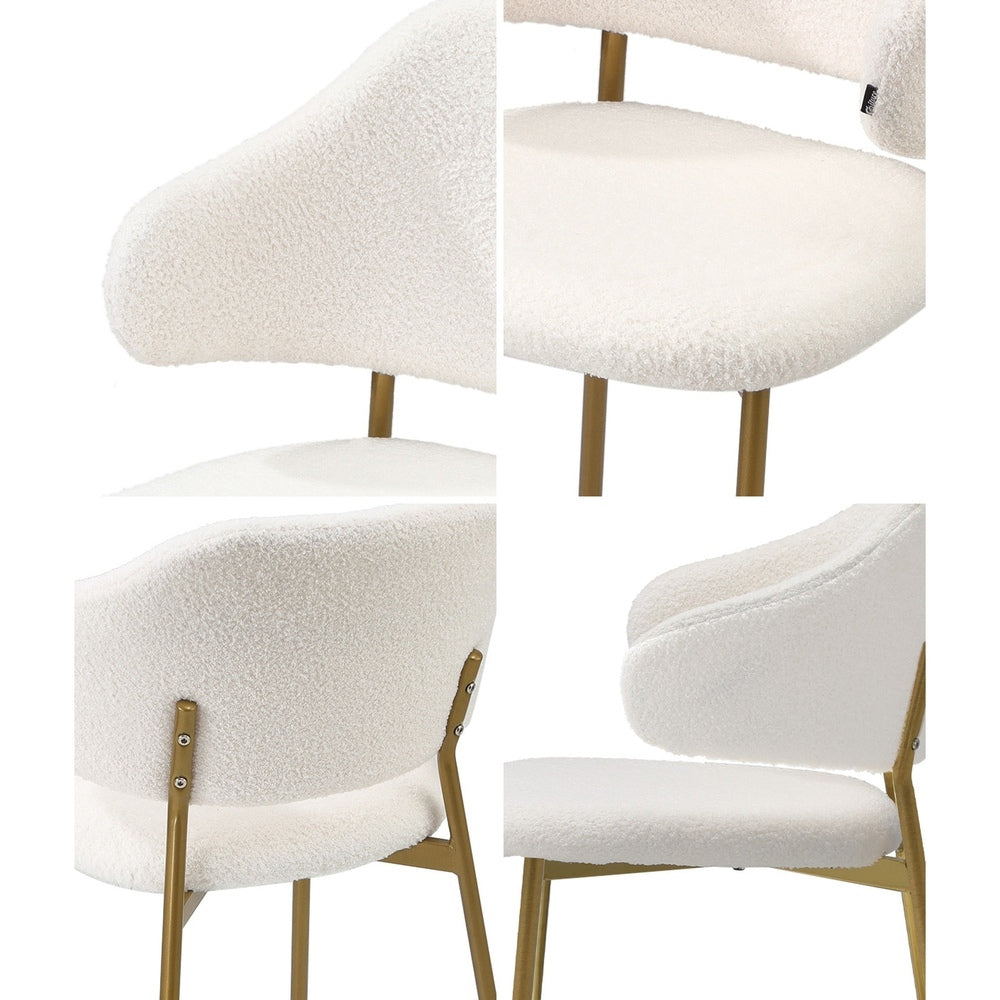 Oikiture 6x Dining Chair Sherpa Gold &amp; White-Dining Chair-PEROZ Accessories