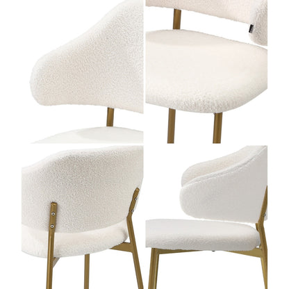 Oikiture 6x Dining Chair Sherpa Gold &amp; White-Dining Chair-PEROZ Accessories