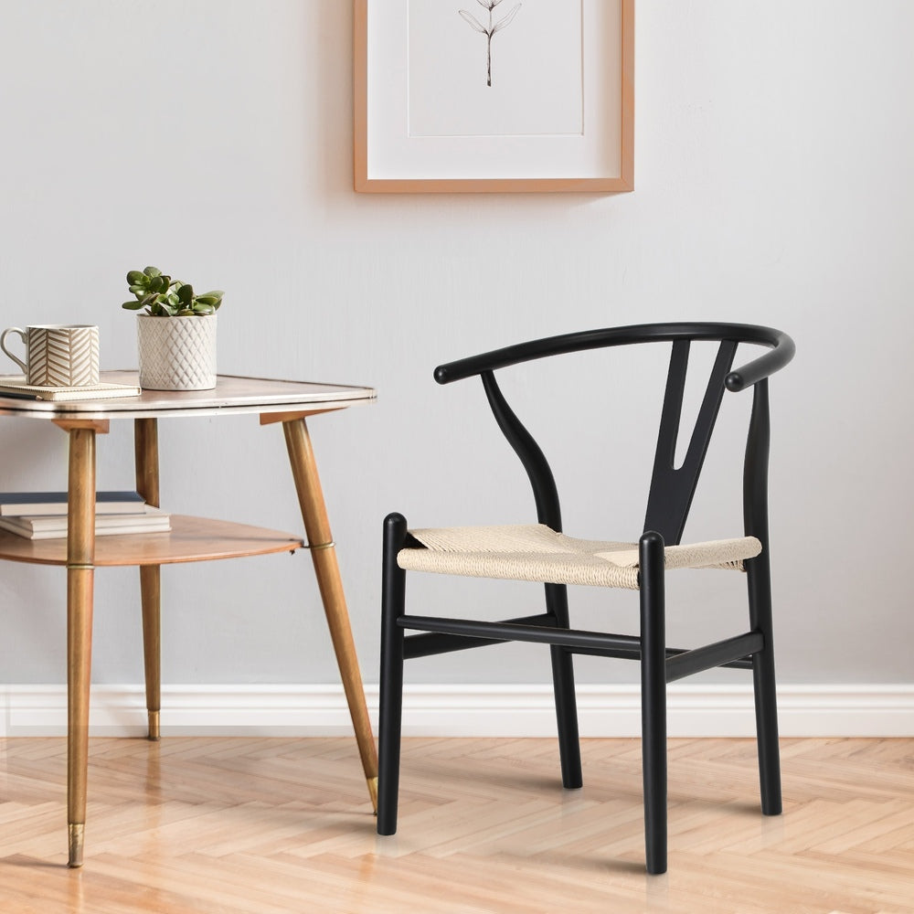 Oikiture Dining Chair Wooden Hans Wegner Wishbone Black-Dining Chair-PEROZ Accessories
