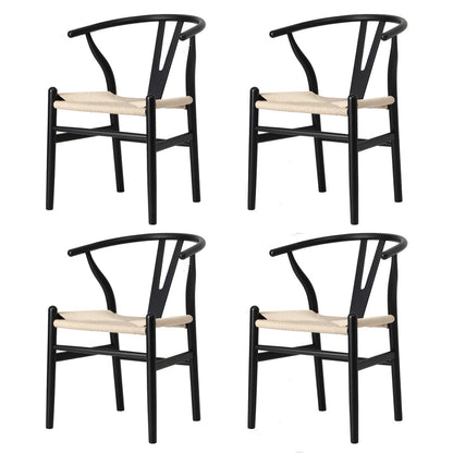 Oikiture 4xDining Chair Wooden Hans Wegner Wishbone Black-Dining Chair-PEROZ Accessories