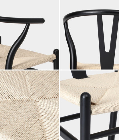 Oikiture 6xDining Chair Wooden Hans Wegner Wishbone Black-Dining Chair-PEROZ Accessories