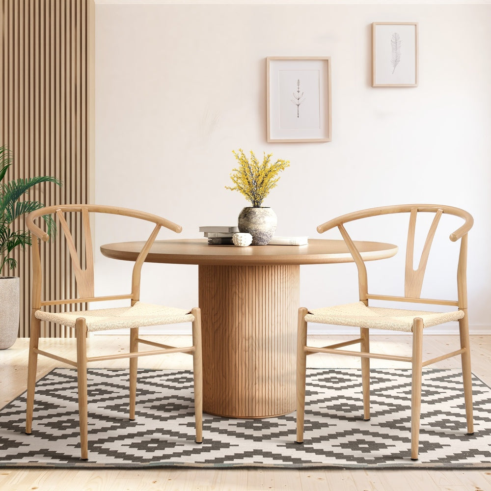 Oikiture 2x Dining Chair Metal Hans Wegner Chair Wishbone Beige-Dining Chair-PEROZ Accessories