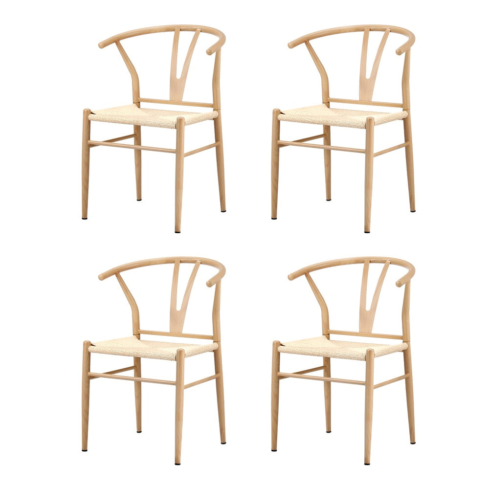 Oikiture 4x Dining Chair Metal Hans Wegner Chairs Wishbone Beige-Dining Chair-PEROZ Accessories