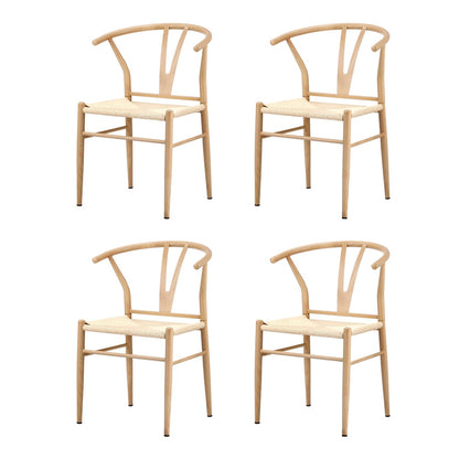 Oikiture 4x Dining Chair Metal Hans Wegner Chairs Wishbone Beige-Dining Chair-PEROZ Accessories