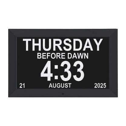 Artiss 10" Digital Day Clock Alarm Calendar Dementia Date Week Desk Clocks Black-Home &amp; Garden > Decor > Clocks-PEROZ Accessories