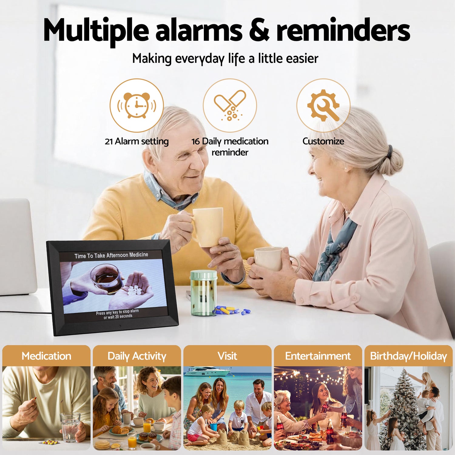 Artiss 10" Digital Day Clock Alarm Calendar Dementia Date Week Desk Clocks Black-Home &amp; Garden > Decor > Clocks-PEROZ Accessories