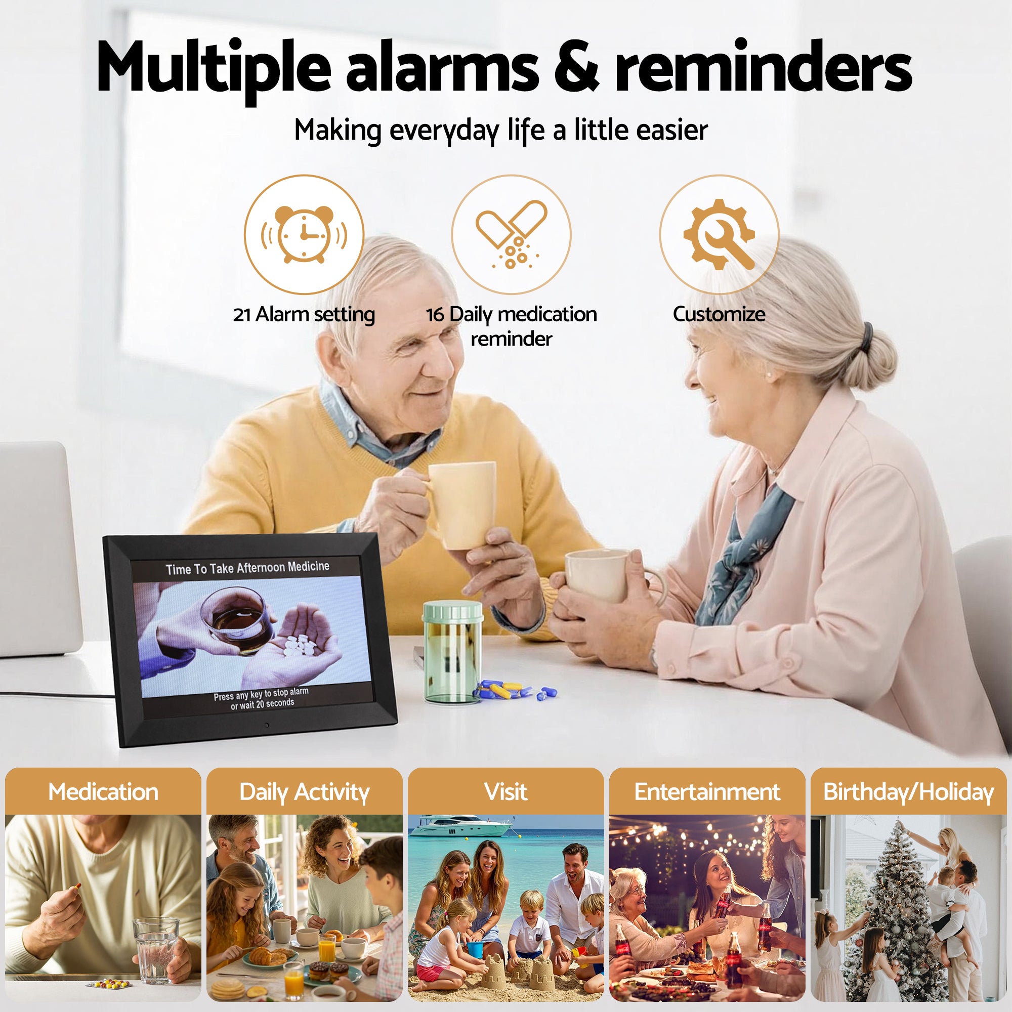 Artiss 10" Digital Day Clock Alarm Calendar Dementia Date Week Desk Clocks Black-Home &amp; Garden > Decor > Clocks-PEROZ Accessories