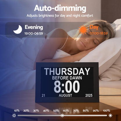 Artiss 10" Digital Day Clock Alarm Calendar Dementia Date Week Desk Clocks Black-Home &amp; Garden > Decor > Clocks-PEROZ Accessories