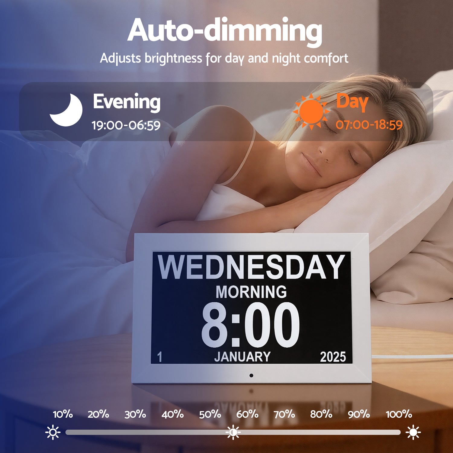 Artiss 10" Digital Day Clock Alarm Calendar Dementia Date Week Desk Clocks White-Home &amp; Garden > Decor > Clocks-PEROZ Accessories