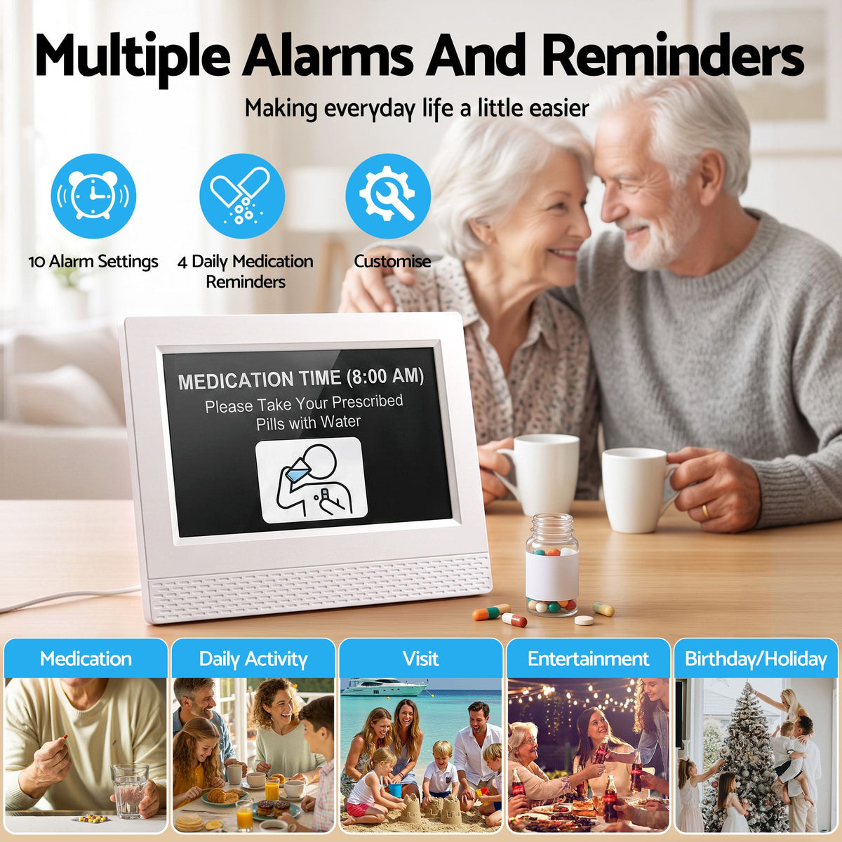 Artiss 7" Smart Digital Clock Calendar HD IPS Touchscreen Weather Photo Frame-Home &amp; Garden > Decor > Clocks-PEROZ Accessories