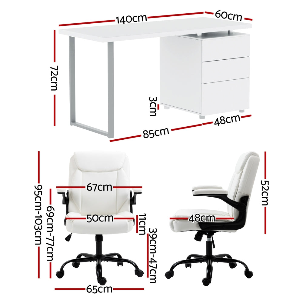 Artiss Computer Desk Executive Office Chairs Sets White-Furniture &gt; Office &gt; Office &amp; Desk Chairs-PEROZ Accessories