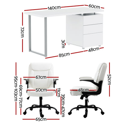 Artiss Computer Desk Executive Office Chairs Sets White-Furniture &gt; Office &gt; Office &amp; Desk Chairs-PEROZ Accessories
