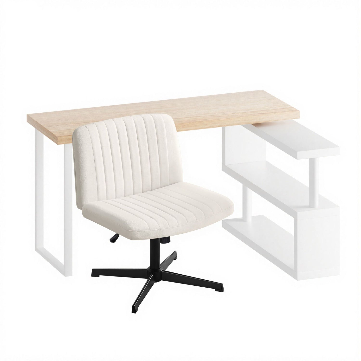 Artiss Office Desk &amp; Chair Set 140cm Computer Desk with Rotatable Bookshelf &amp; Criss Cross Office Chair Armless Swivel Chair, Home Office Study Workstation Furniture