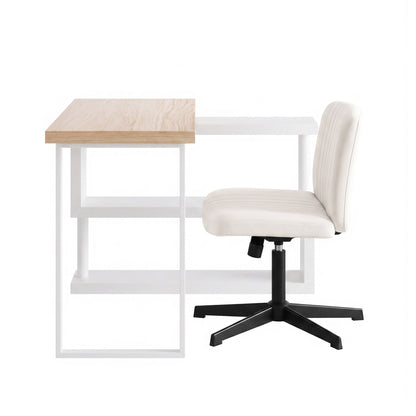 Artiss Office Desk &amp; Chair Set 140cm Computer Desk with Rotatable Bookshelf &amp; Criss Cross Office Chair Armless Swivel Chair, Home Office Study Workstation Furniture