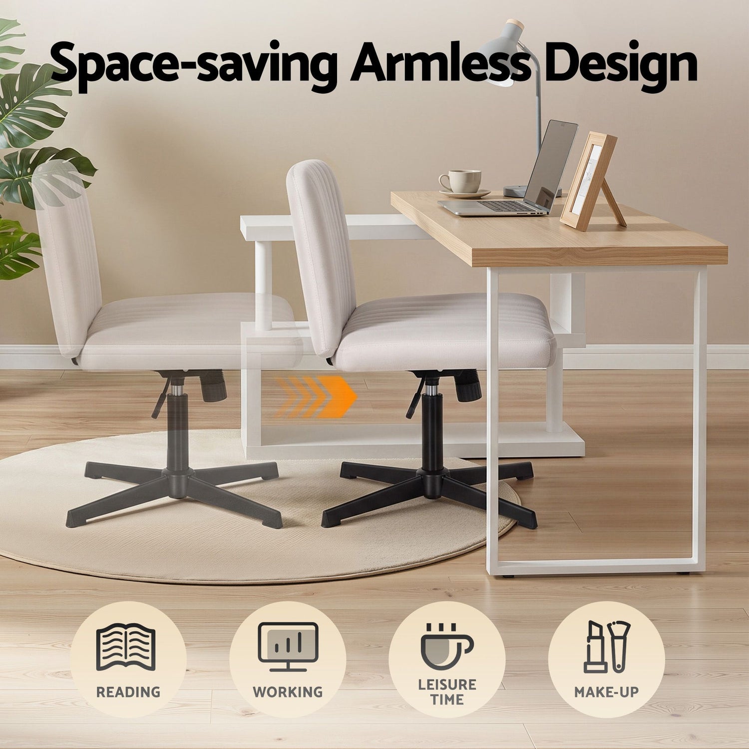 Artiss Office Desk &amp; Chair Set 140cm Computer Desk with Rotatable Bookshelf &amp; Criss Cross Office Chair Armless Swivel Chair, Home Office Study Workstation Furniture
