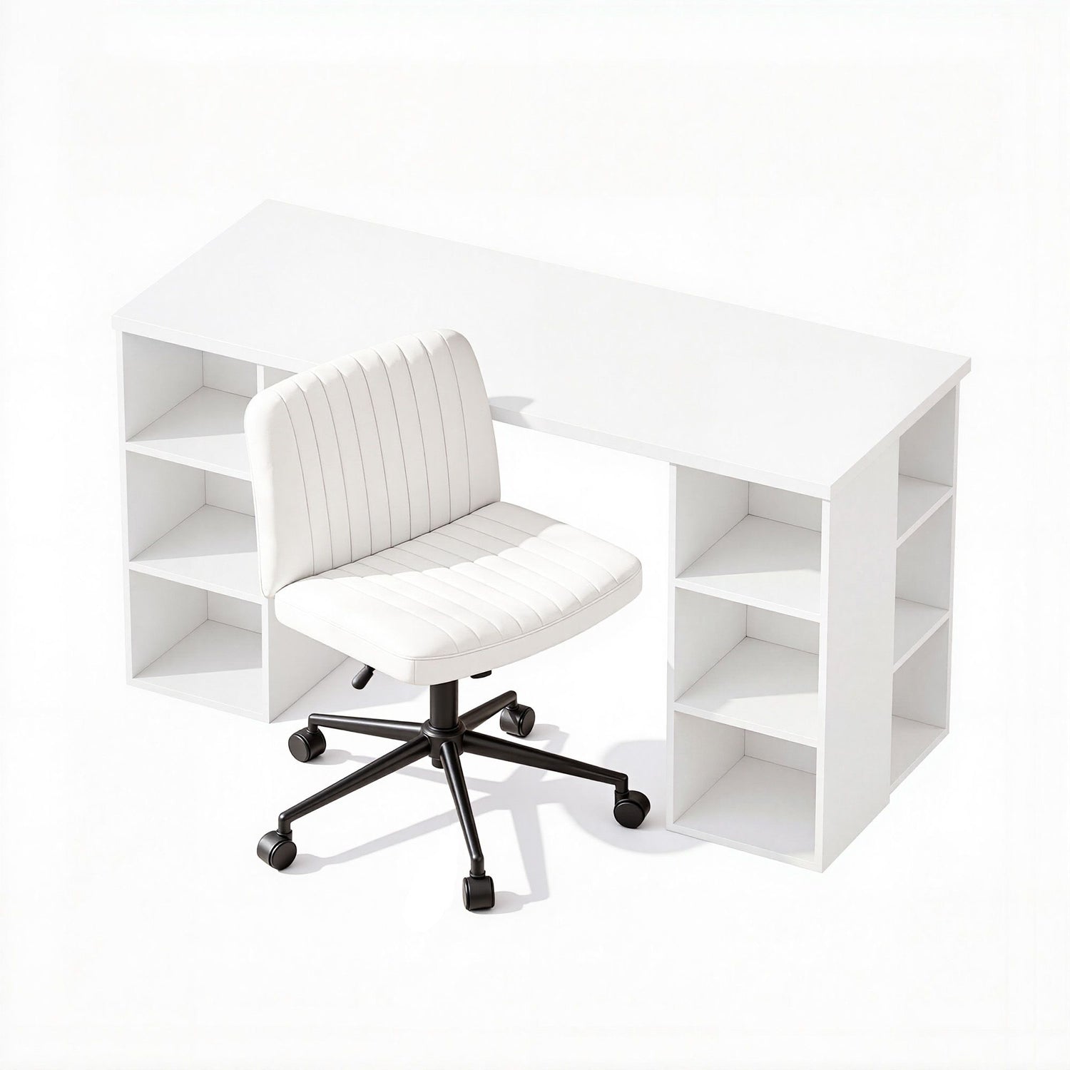 Artiss Office Desk &amp; Chair Set 150cm Computer Desk with 6 Storage Shelves &amp; Ergonomic Cross Legged Chair Armless Cross PU Leather Office Chair with Wheels