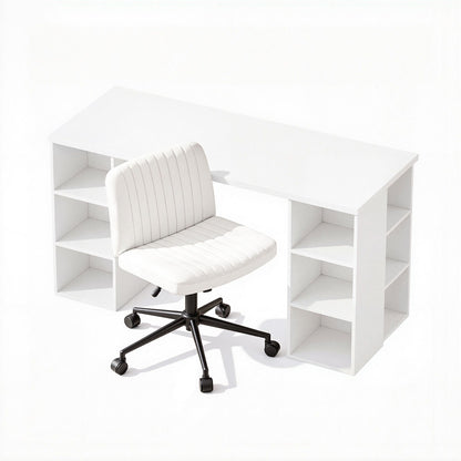 Artiss Office Desk &amp; Chair Set 150cm Computer Desk with 6 Storage Shelves &amp; Ergonomic Cross Legged Chair Armless Cross PU Leather Office Chair with Wheels