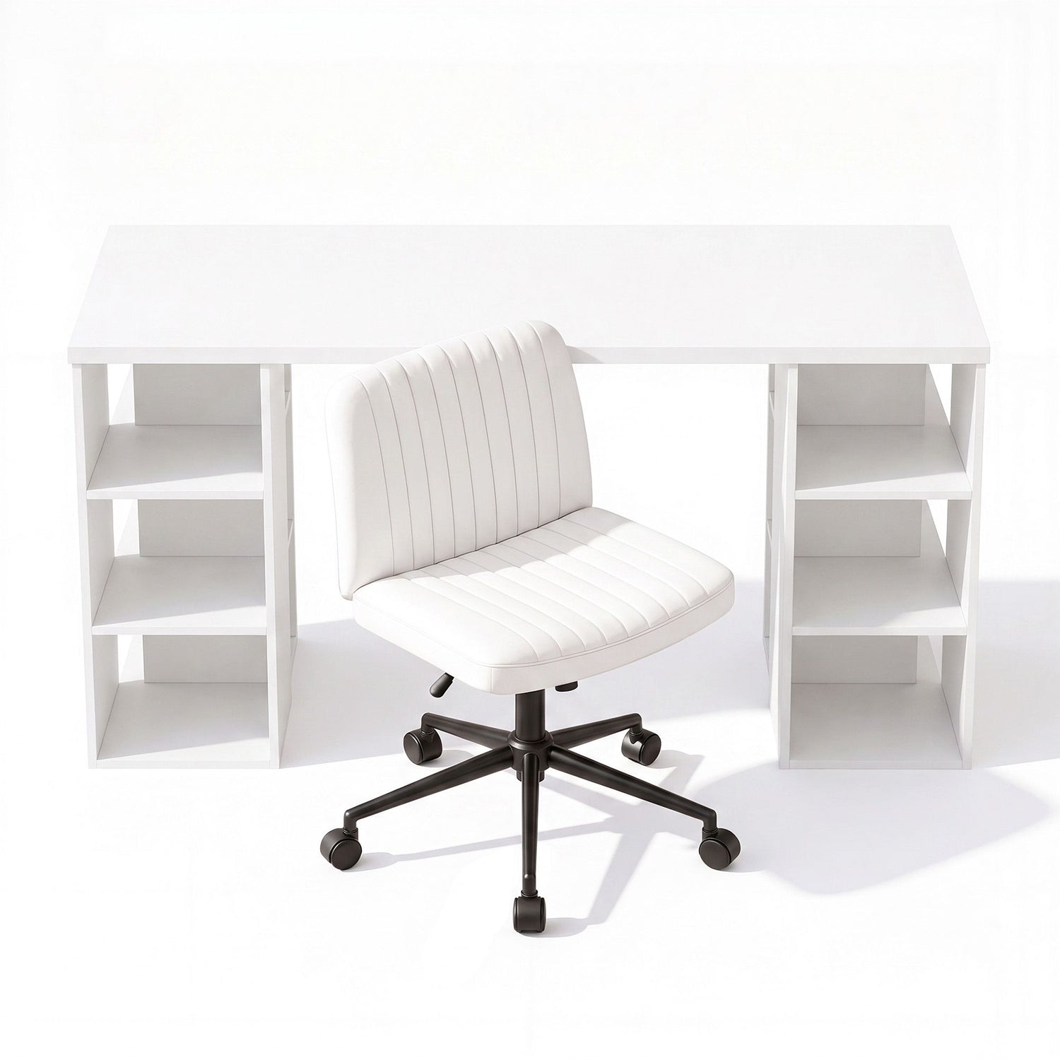 Artiss Office Desk &amp; Chair Set 150cm Computer Desk with 6 Storage Shelves &amp; Ergonomic Cross Legged Chair Armless Cross PU Leather Office Chair with Wheels