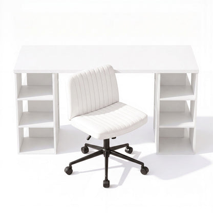 Artiss Office Desk &amp; Chair Set 150cm Computer Desk with 6 Storage Shelves &amp; Ergonomic Cross Legged Chair Armless Cross PU Leather Office Chair with Wheels