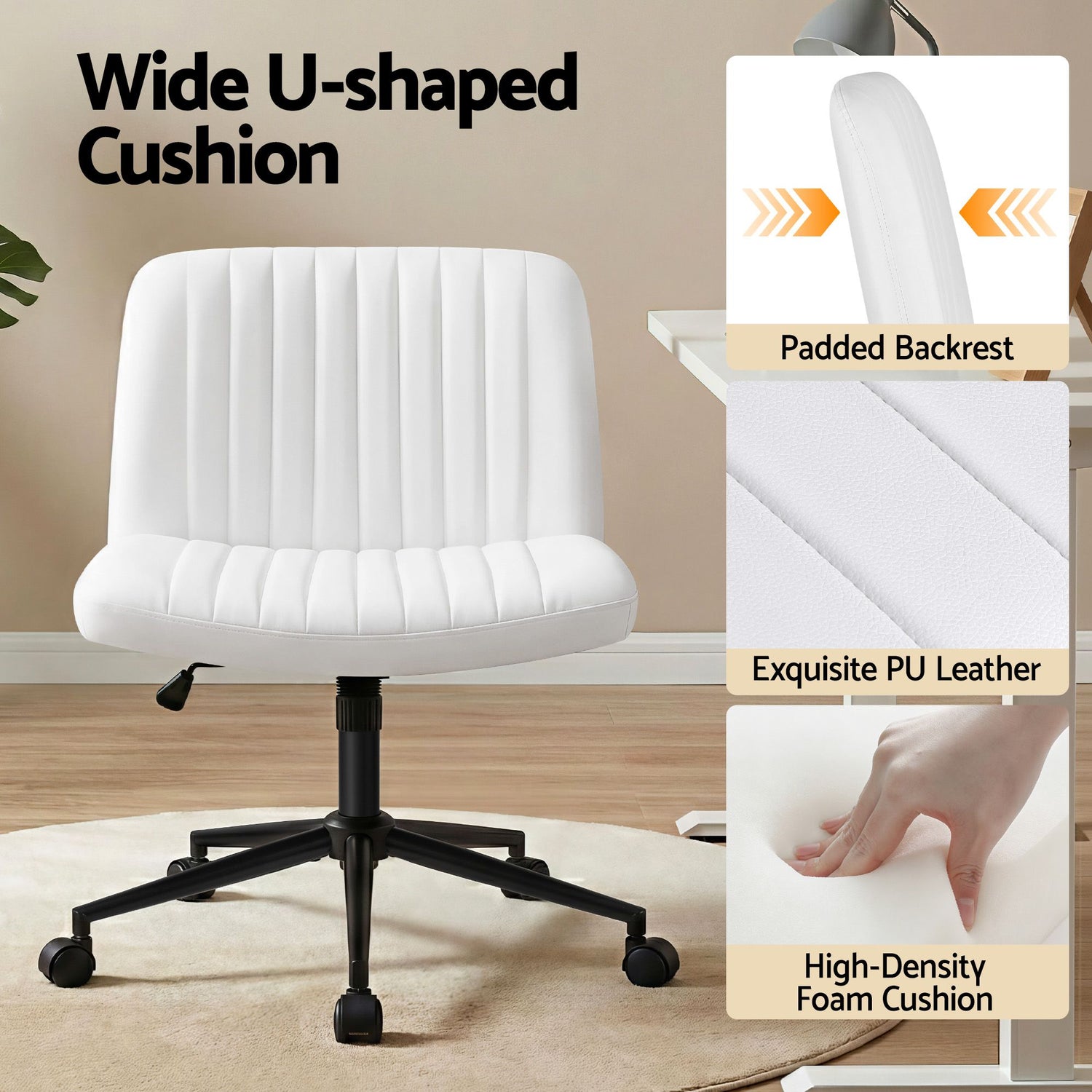 Artiss Office Desk &amp; Chair Set 150cm Computer Desk with 6 Storage Shelves &amp; Ergonomic Cross Legged Chair Armless Cross PU Leather Office Chair with Wheels