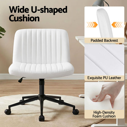 Artiss Office Desk &amp; Chair Set 150cm Computer Desk with 6 Storage Shelves &amp; Ergonomic Cross Legged Chair Armless Cross PU Leather Office Chair with Wheels