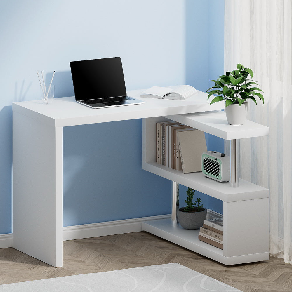 Artiss Computer Desk L-Shape Bookshelf White-Furniture &gt; Office-PEROZ Accessories