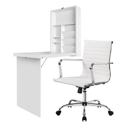 Artiss Computer Desk Office Chair Set PU Leather Wall Mount Foldable Table White-Furniture &gt; Office &gt; Desks-PEROZ Accessories