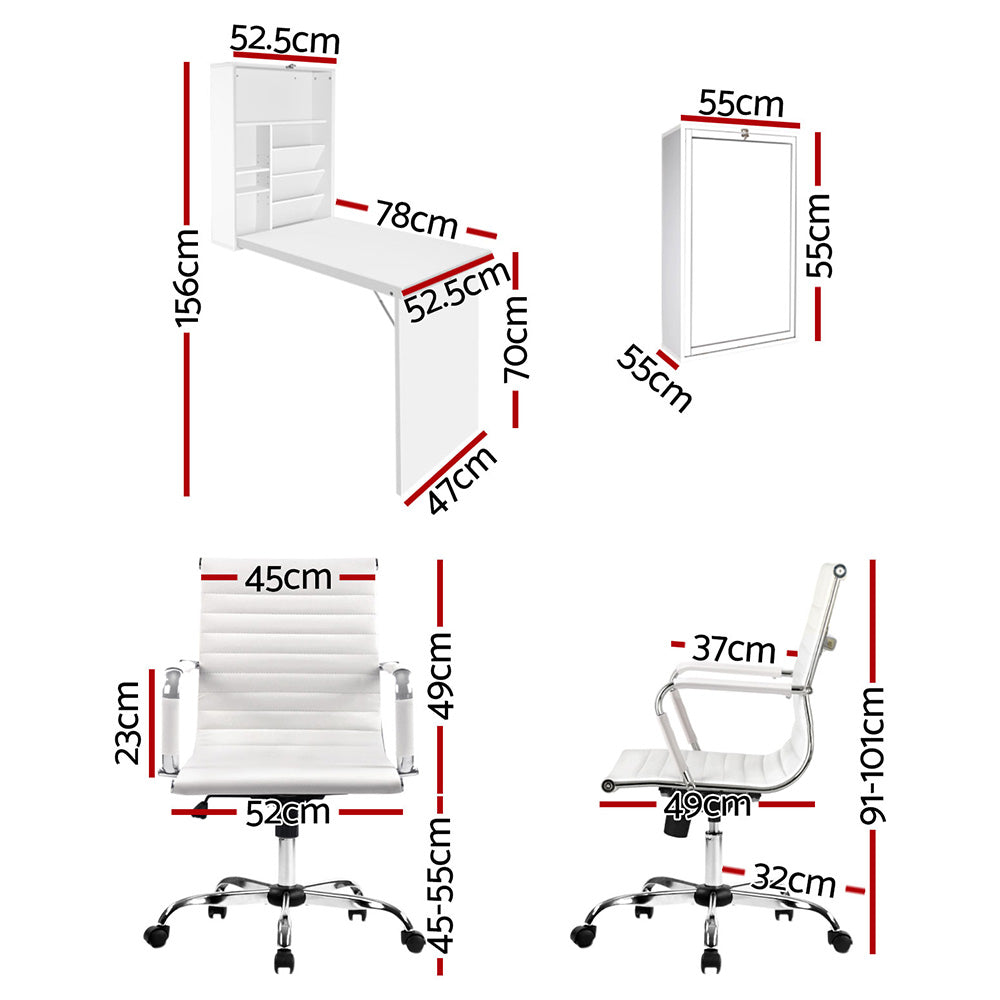 Artiss Computer Desk Office Chair Set PU Leather Wall Mount Foldable Table White-Furniture &gt; Office &gt; Desks-PEROZ Accessories